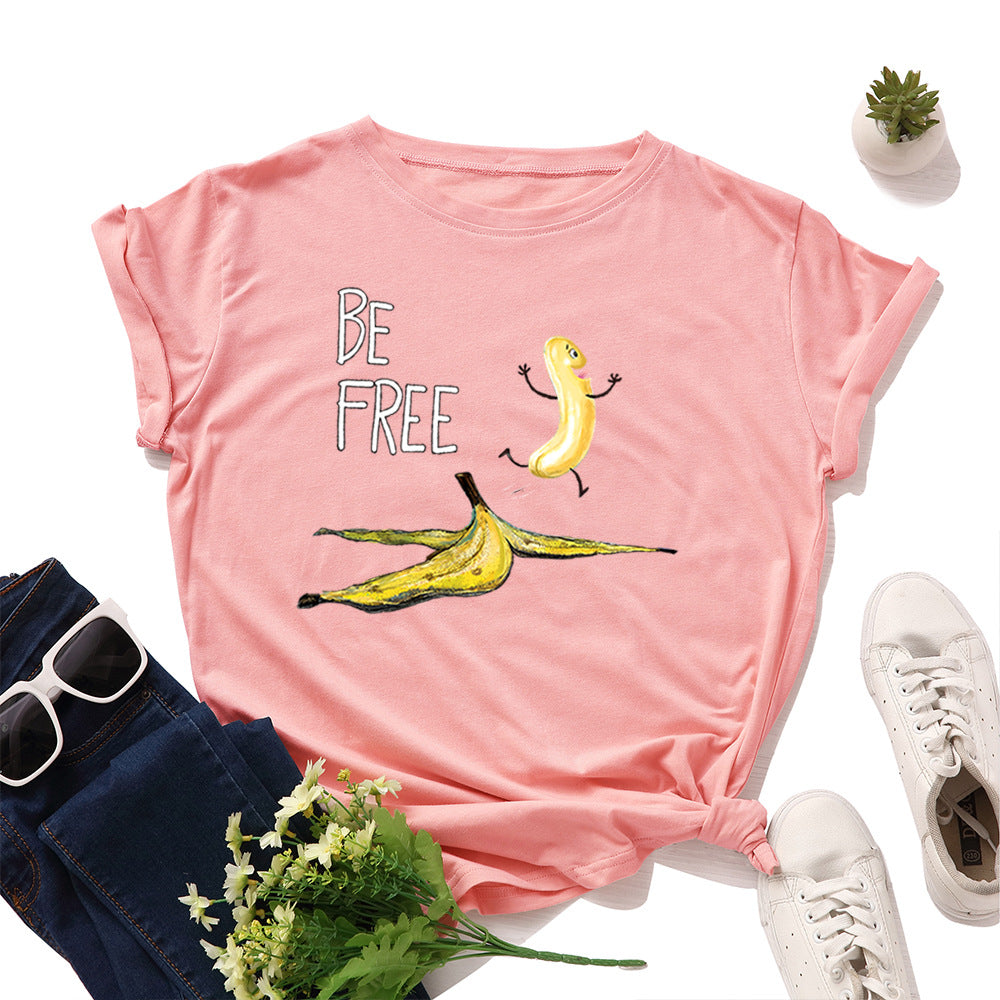 Women's Loose Round Neck Cotton Spoof Banana Short-sleeved Women's T-shirt