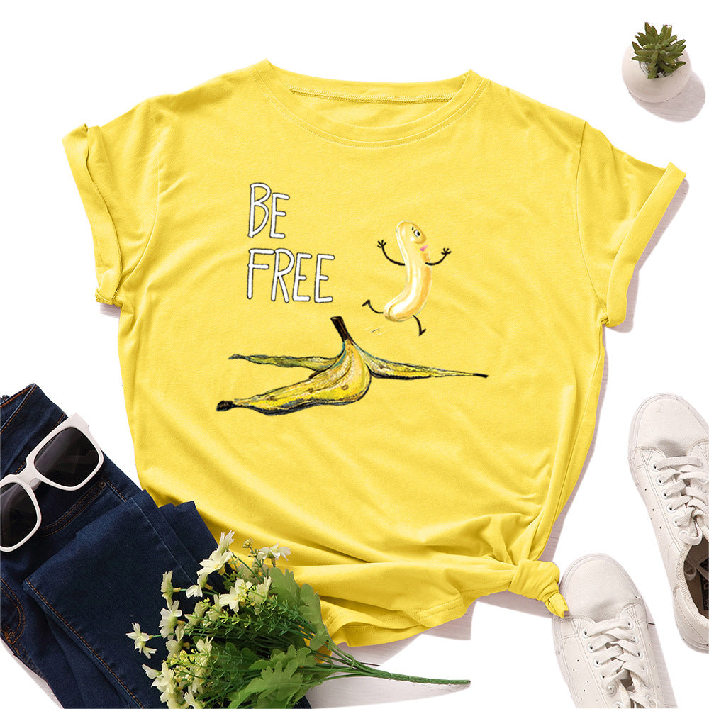 Women's Loose Round Neck Cotton Spoof Banana Short-sleeved Women's T-shirt