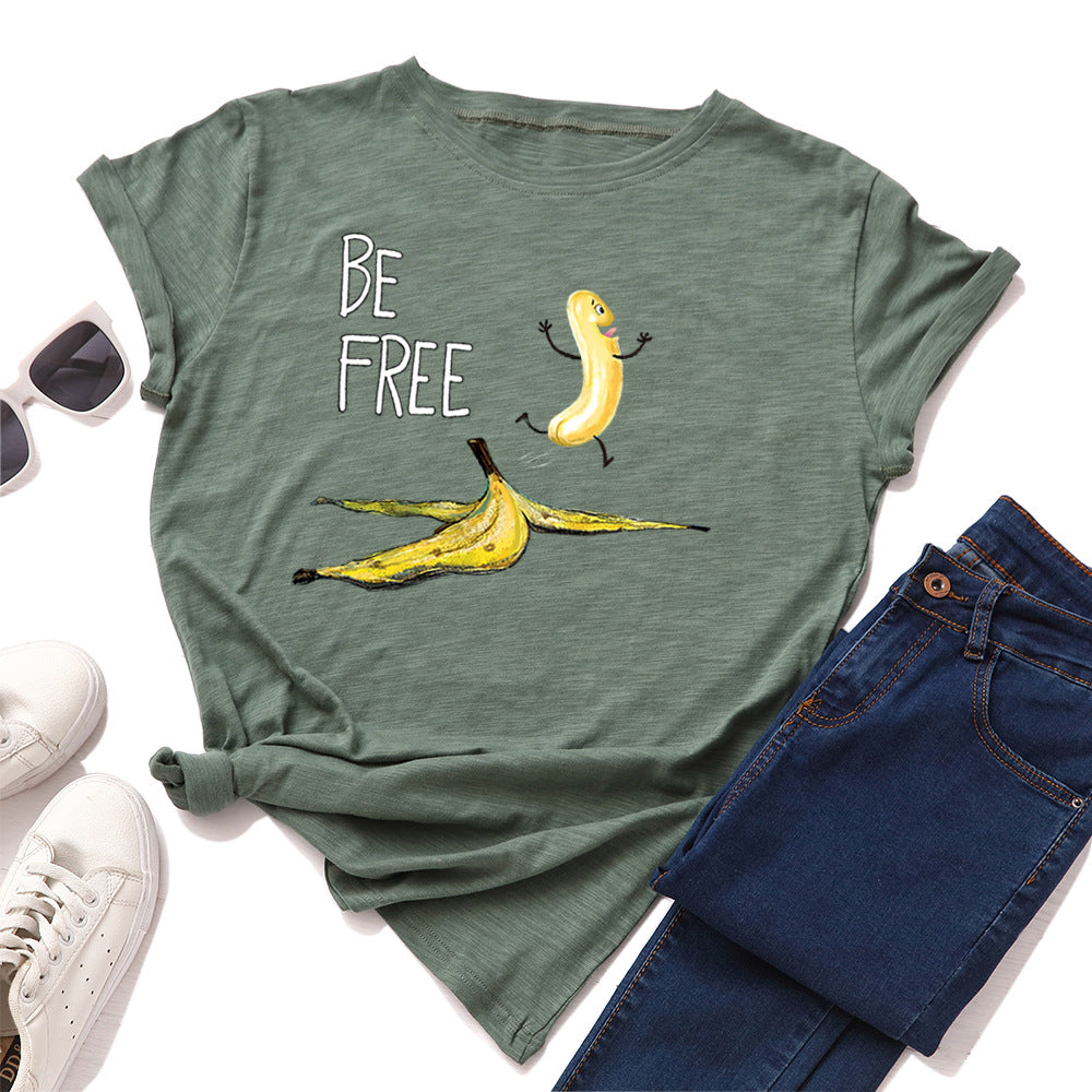 Women's Loose Round Neck Cotton Spoof Banana Short-sleeved Women's T-shirt