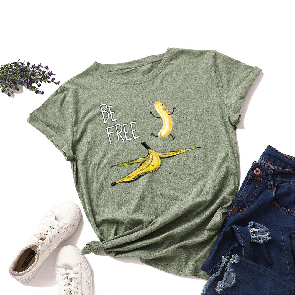 Women's Loose Round Neck Cotton Spoof Banana Short-sleeved Women's T-shirt