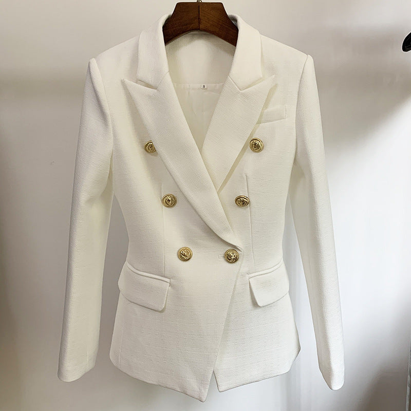 Fashion Female Metal Lion Buckle Double-breasted Small Suit