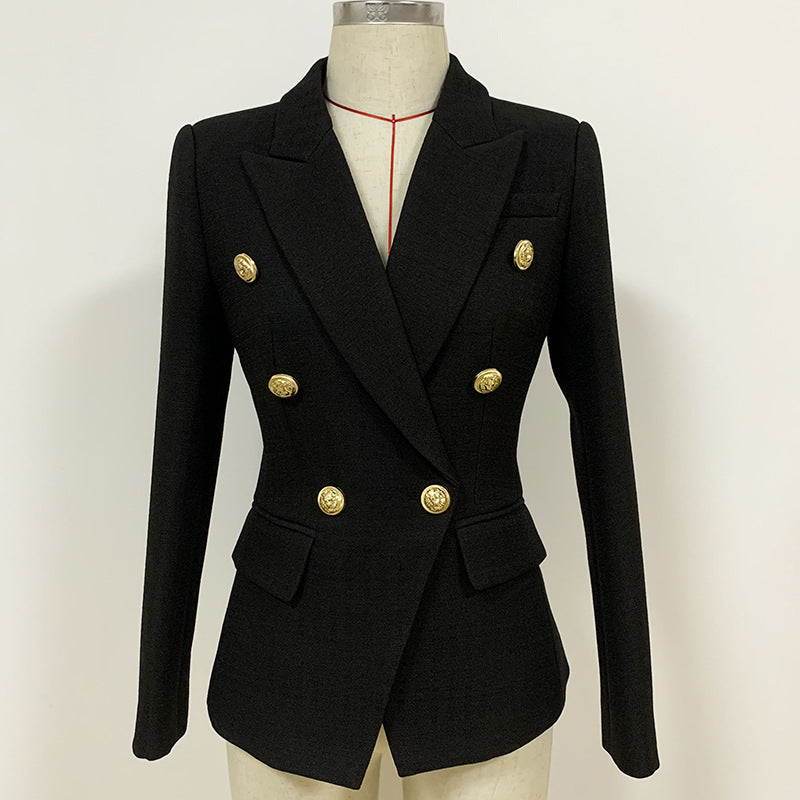 Fashion Female Metal Lion Buckle Double-breasted Small Suit