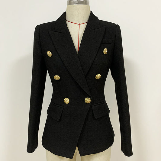 Fashion Female Metal Lion Buckle Double-breasted Small Suit