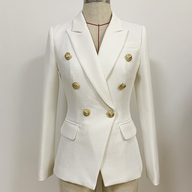 Fashion Female Metal Lion Buckle Double-breasted Small Suit