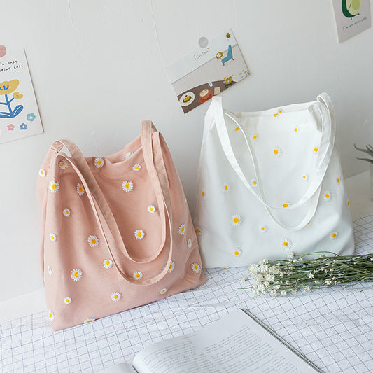 Women's Canvas Lace Mesh Little Daisy Woven Shoulder Bags