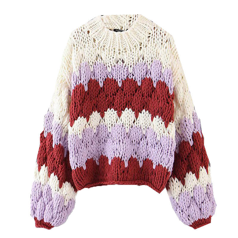 Women's Handmade Thick Needle Colorful Lazy Pullover Sweaters
