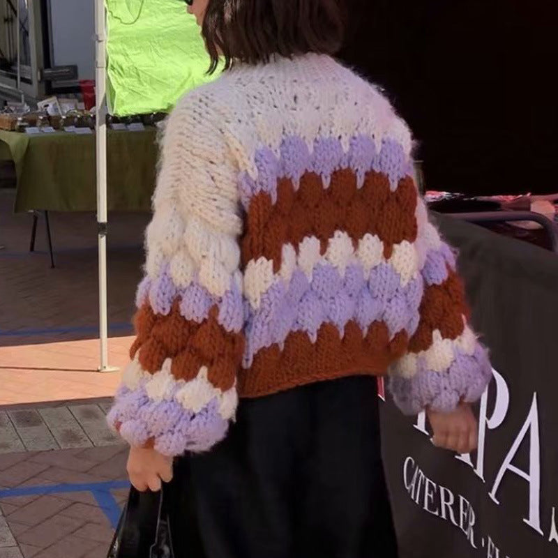 Women's Handmade Thick Needle Colorful Lazy Pullover Sweaters