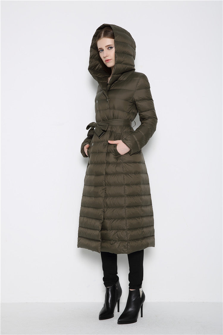 Women's Knee Super Extended Thin Hood Slim Slimming Jackets
