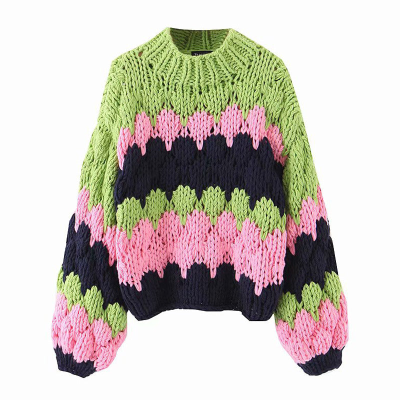 Women's Handmade Thick Needle Colorful Lazy Pullover Sweaters