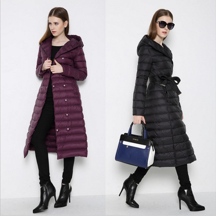 Women's Knee Super Extended Thin Hood Slim Slimming Jackets
