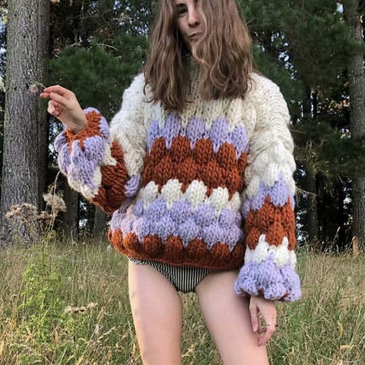 Women's Handmade Thick Needle Colorful Lazy Pullover Sweaters