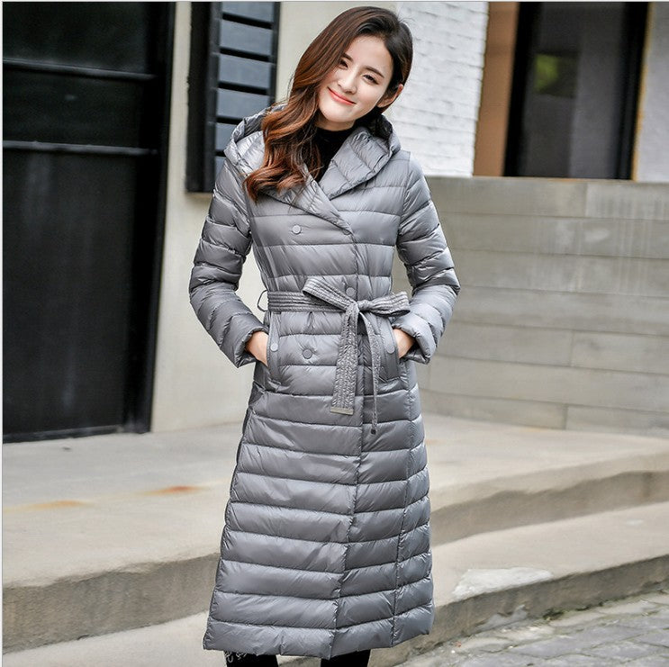 Women's Knee Super Extended Thin Hood Slim Slimming Jackets