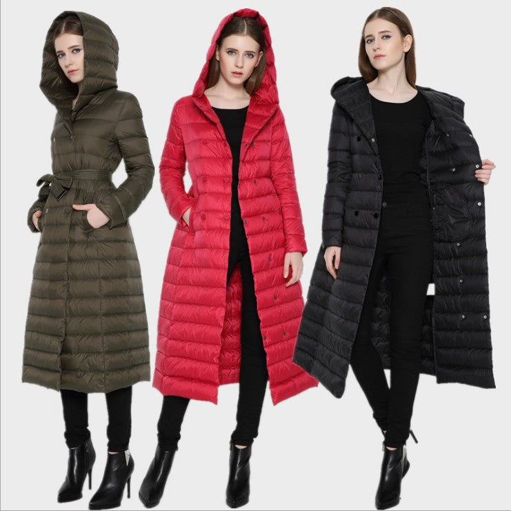 Women's Knee Super Extended Thin Hood Slim Slimming Jackets