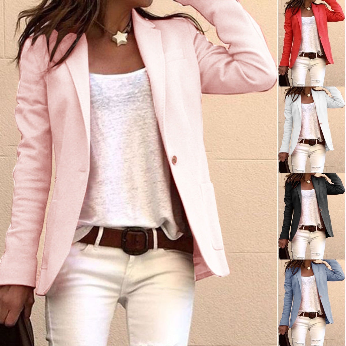 Women's Candy Color Long Sleeve Commuter Style Coats