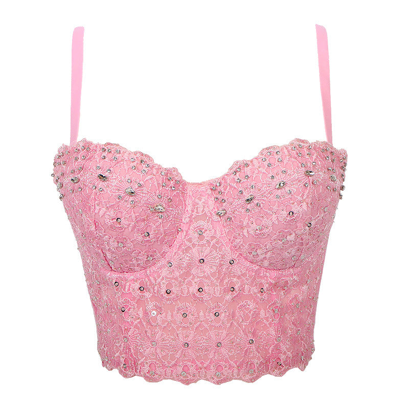 Strap Bra One-piece Embroidery Light Diamond Tops