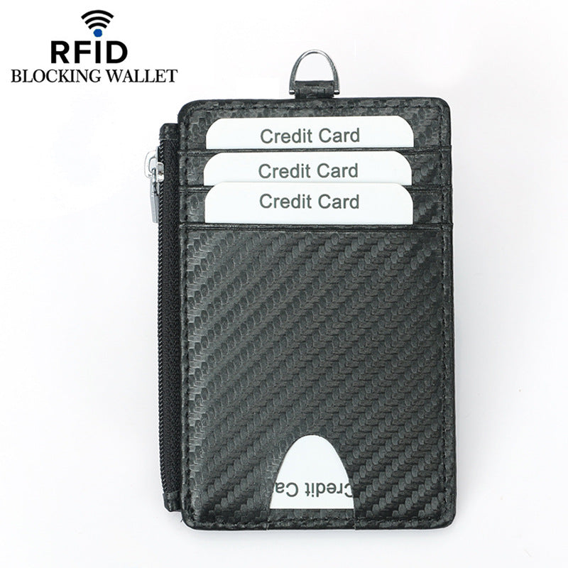 Men's Carbon Fiber Pattern Multiple Slots Zipper Card Holder