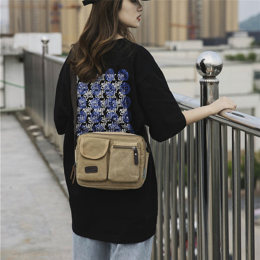 Men's Fashion Solid Color Canvas Trendy Cool Men's Shoulder Bags