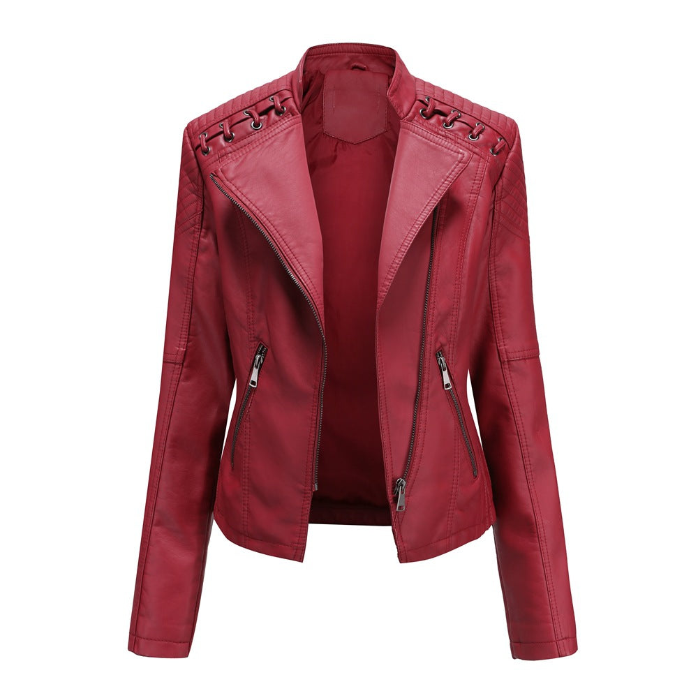 Women's European Leather Slim Thin Ladies Motorcycle Jackets