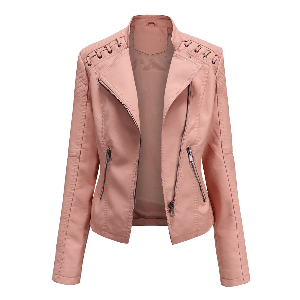 Women's European Leather Slim Thin Ladies Motorcycle Jackets