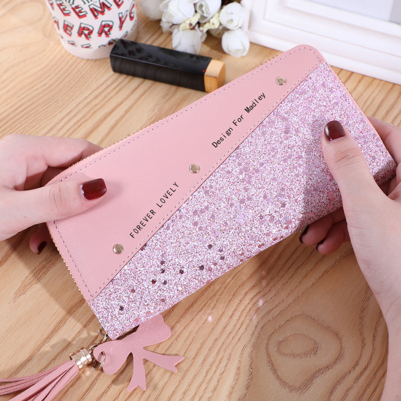 Women's Zip Korean Stitching Contrast Color Tassel Ladies Wallets