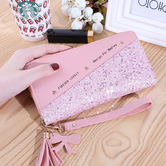 Women's Zip Korean Stitching Contrast Color Tassel Ladies Wallets