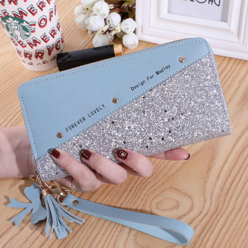Women's Zip Korean Stitching Contrast Color Tassel Ladies Wallets