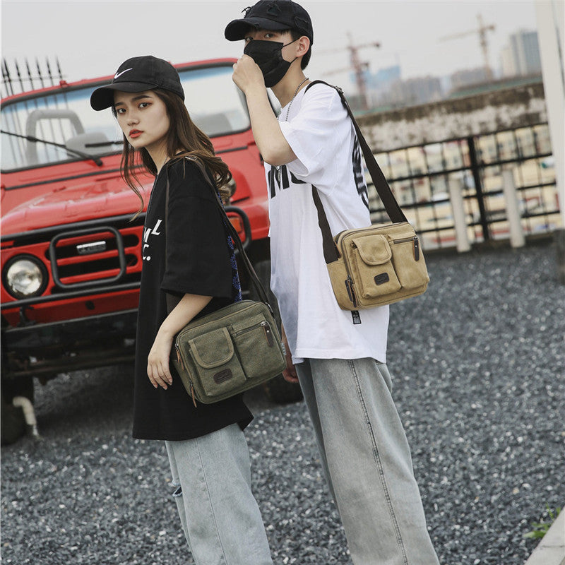 Men's Fashion Solid Color Canvas Trendy Cool Men's Shoulder Bags