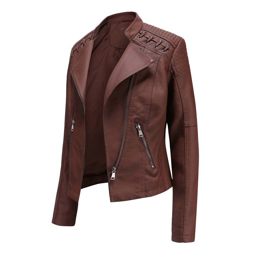 Women's European Leather Slim Thin Ladies Motorcycle Jackets