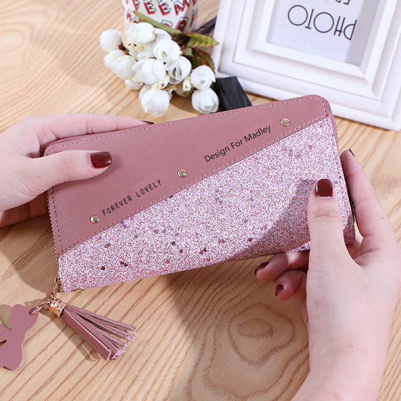 Women's Zip Korean Stitching Contrast Color Tassel Ladies Wallets