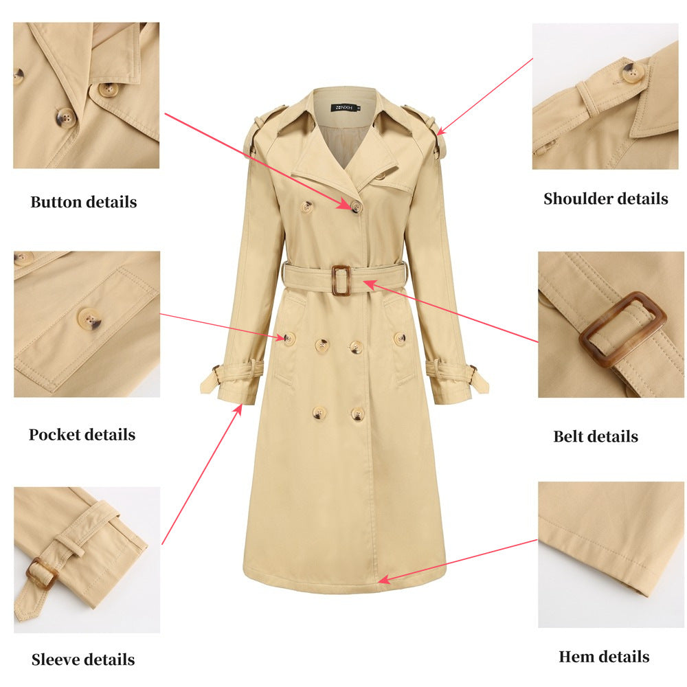 Women's European Windbreaker Long Waist Cotton Fashionable Jackets