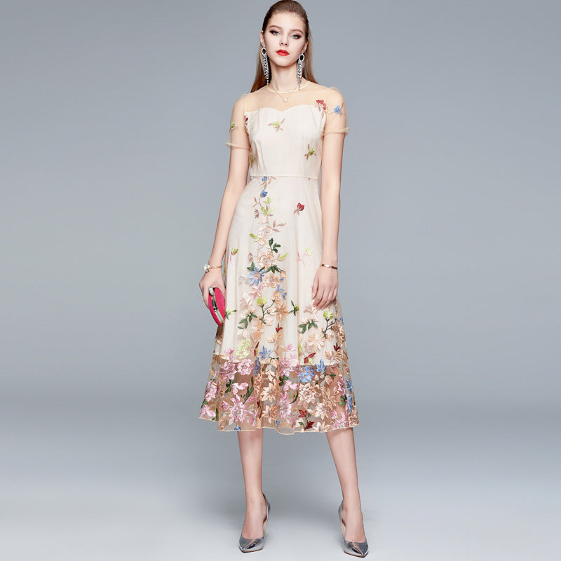 Women's Belly Covering Slimming Round Neck Waist Dresses
