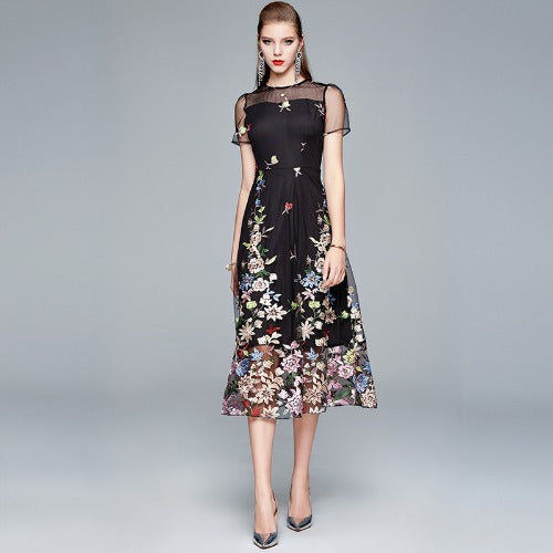 Women's Belly Covering Slimming Round Neck Waist Dresses