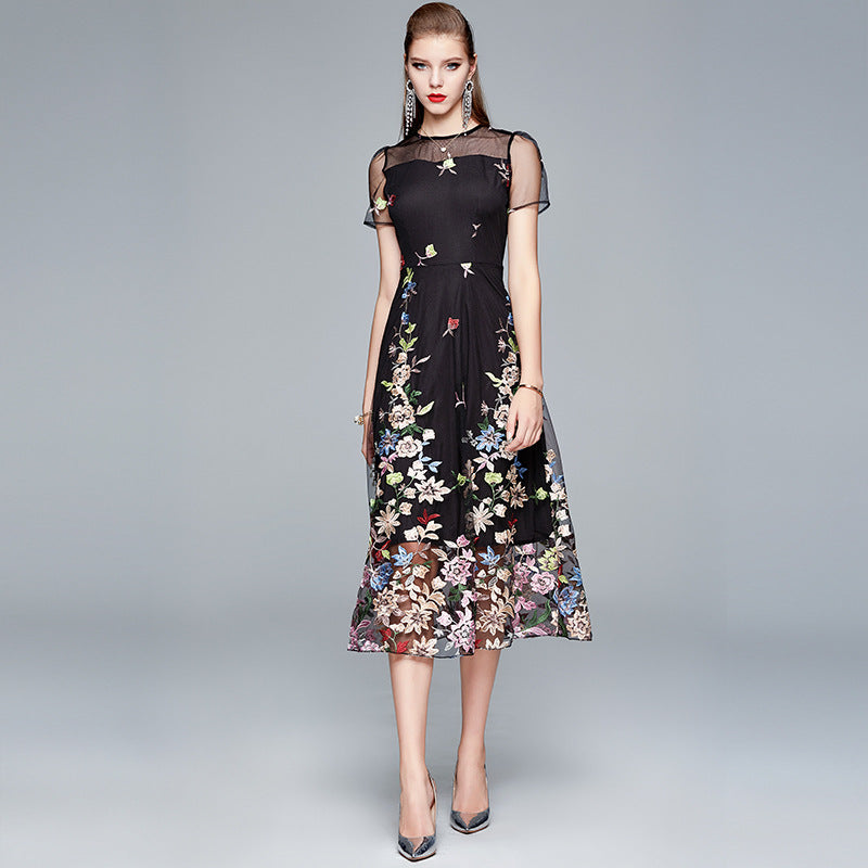 Women's Belly Covering Slimming Round Neck Waist Dresses