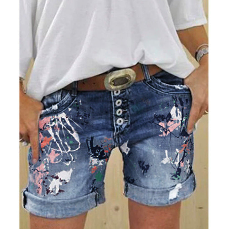 Women's High Waist Stretch Exquisite Large Printed Women's Jeans