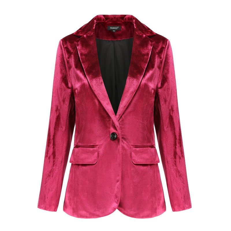 Women's Solid Color Simple Gold Veet Small Blazers