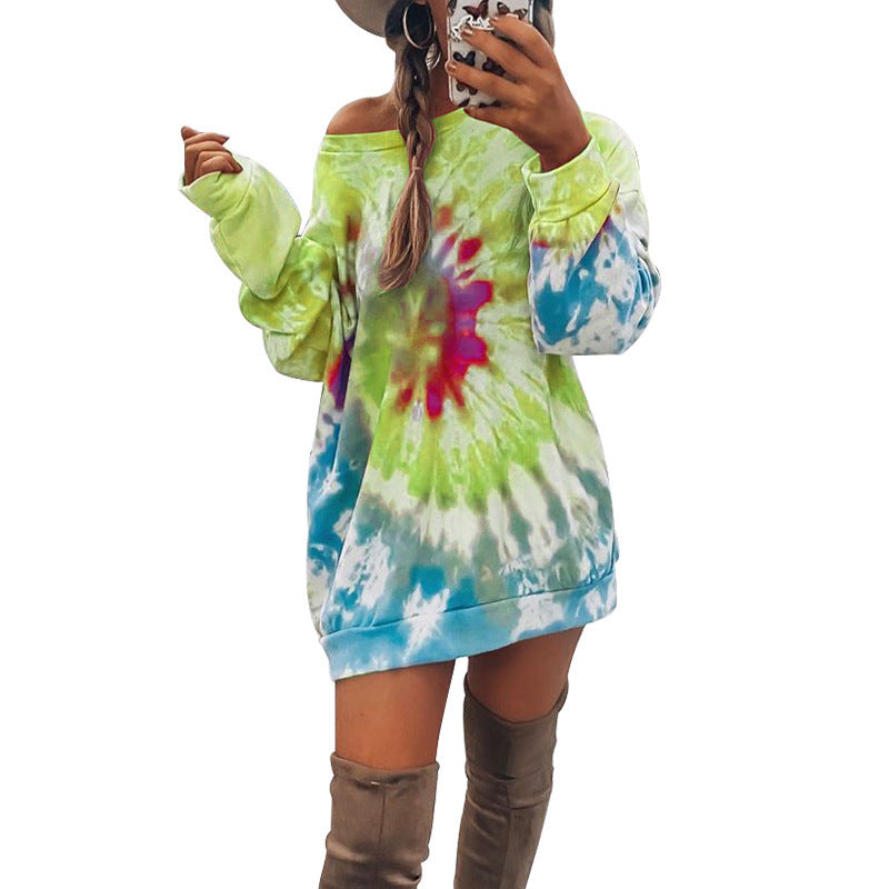 Women's Printed Spiral Round Neck Dress Female Women's Sweater, Sweater
