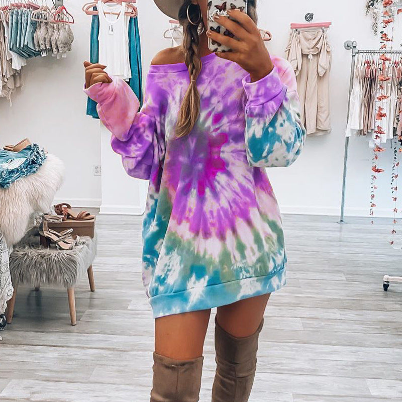 Women's Printed Spiral Round Neck Dress Female Women's Sweater, Sweater