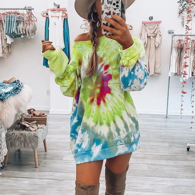 Women's Printed Spiral Round Neck Dress Female Women's Sweater, Sweater