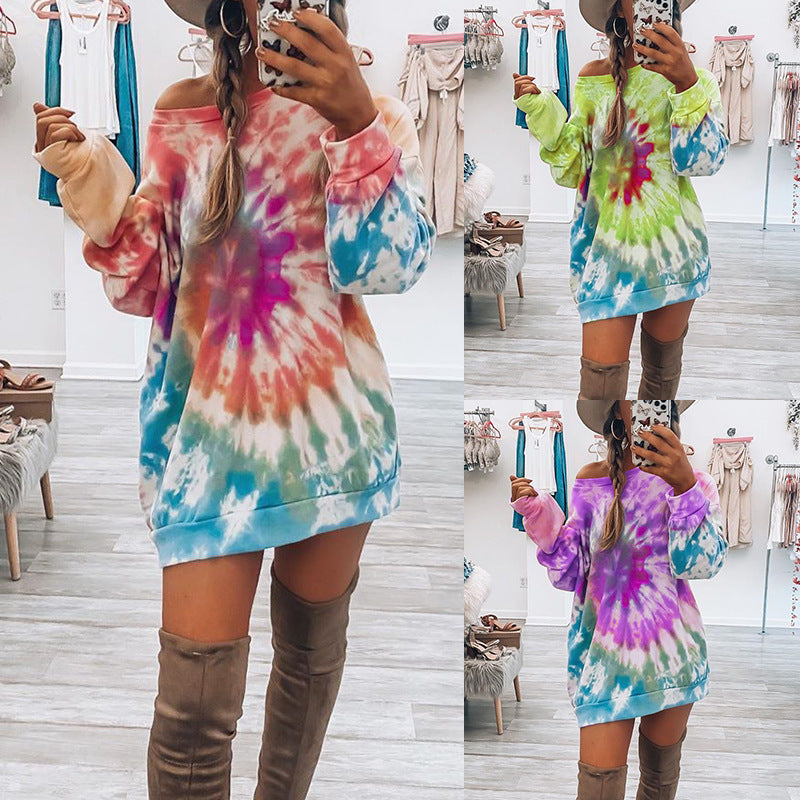 Women's Printed Spiral Round Neck Dress Female Women's Sweater, Sweater