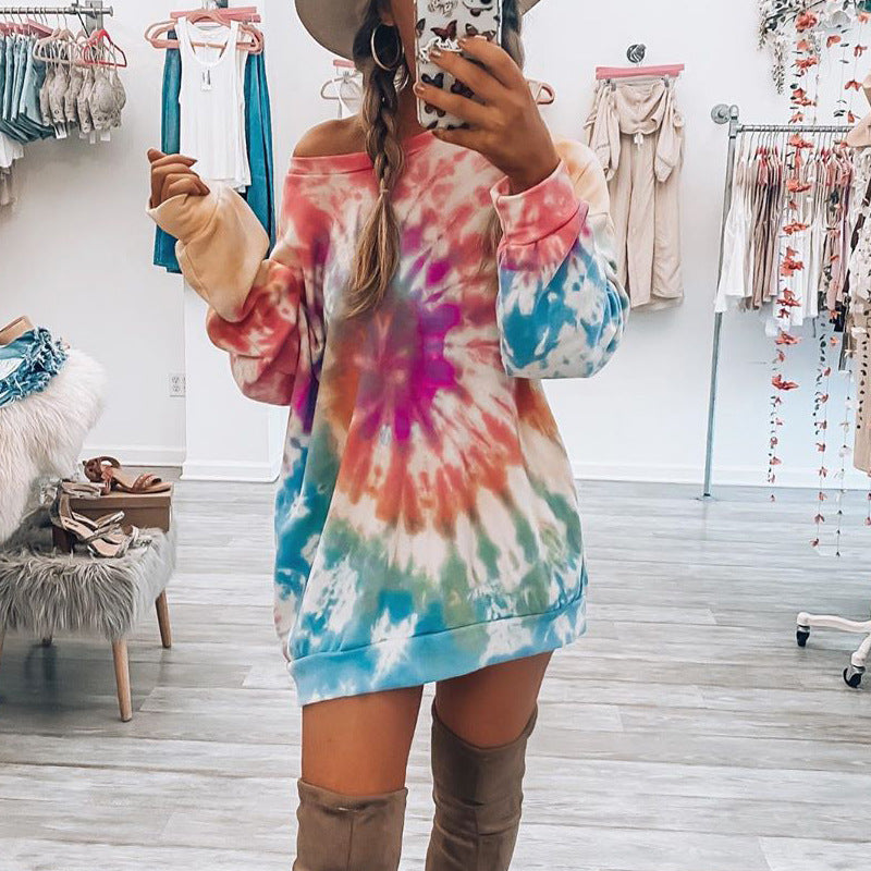 Women's Printed Spiral Round Neck Dress Female Women's Sweater, Sweater