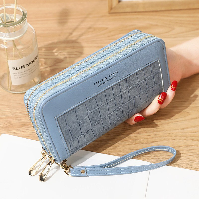 Women's Double Zipper Korean Style Stone Pattern Ladies Wallets