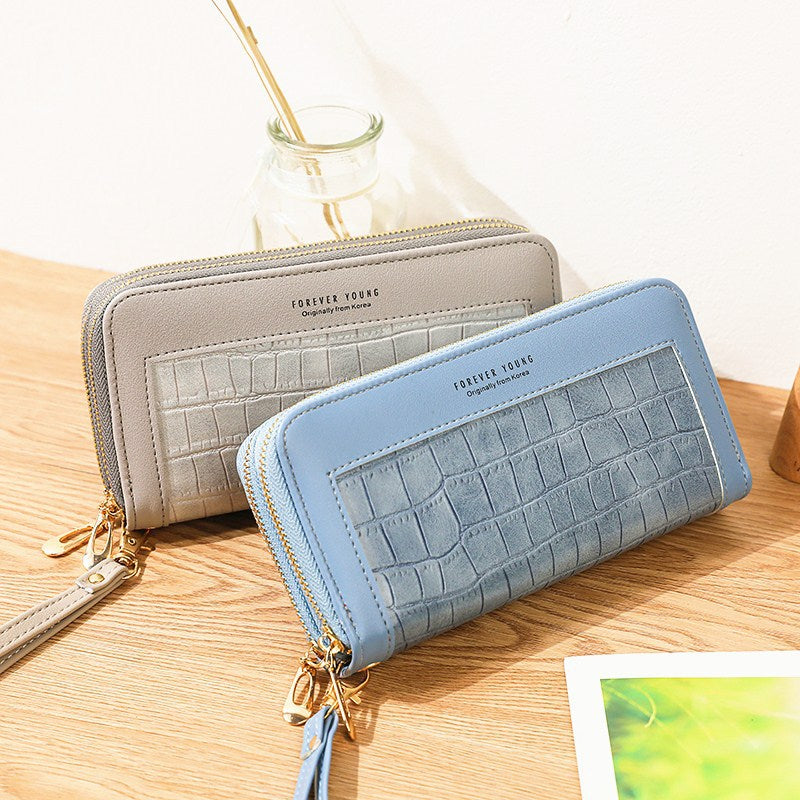Women's Double Zipper Korean Style Stone Pattern Ladies Wallets