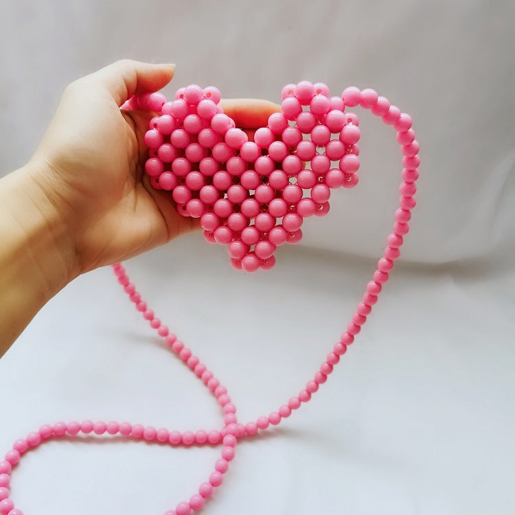 Beaded Peach Heart Beads Pearl Handmade Ya Crossbody Bags