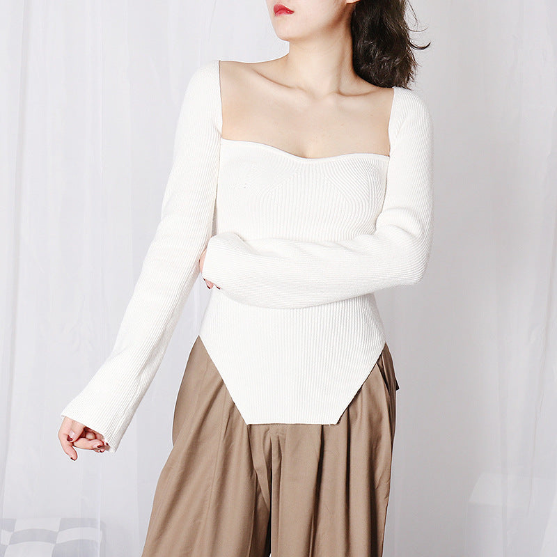 Women's Shirt Autumn Fashion Hem Irregular Slits On Sweaters