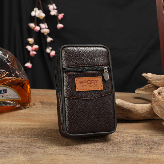 Men's Lychee Pattern Mobile Portable Horizontal Vertical Men's Waist Packs