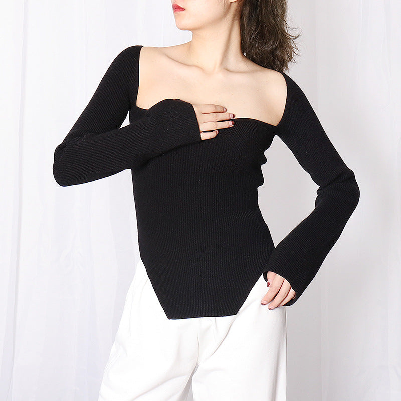 Women's Shirt Autumn Fashion Hem Irregular Slits On Sweaters