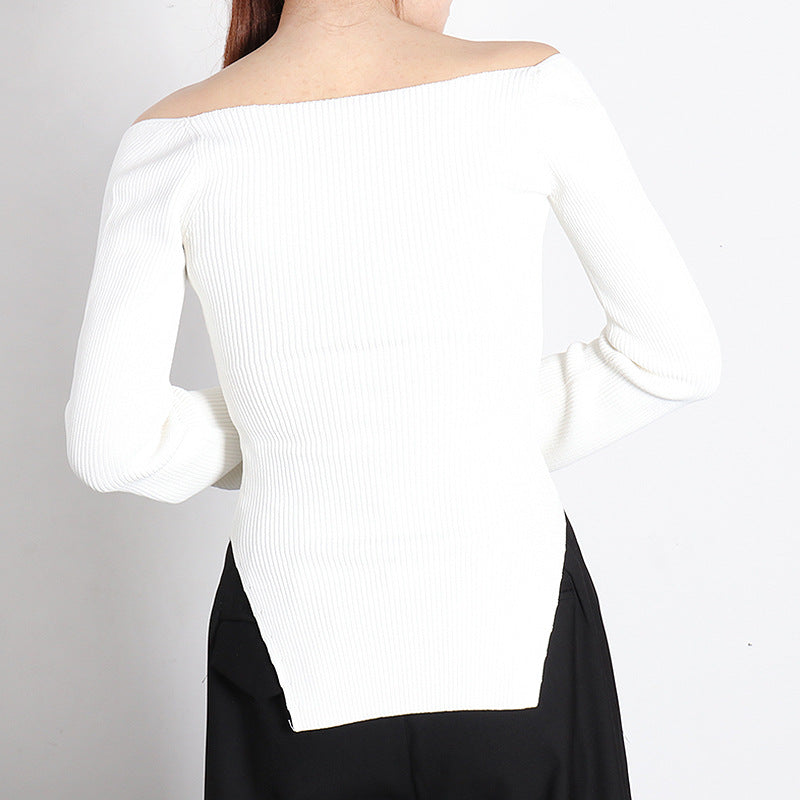Women's Shirt Autumn Fashion Hem Irregular Slits On Sweaters