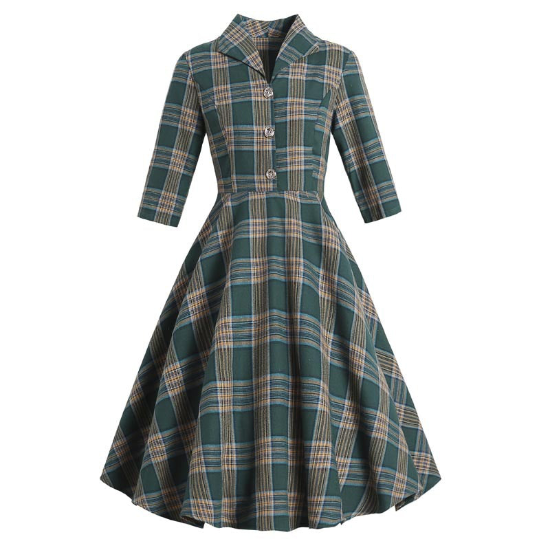 Women's Plaid Slim Fit Hepburn Style Retro Dresses