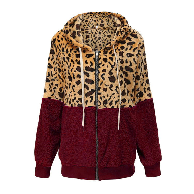 Women's Leopard Splicing Winter Thick Fleece Furry Women's Sweater, Sweater