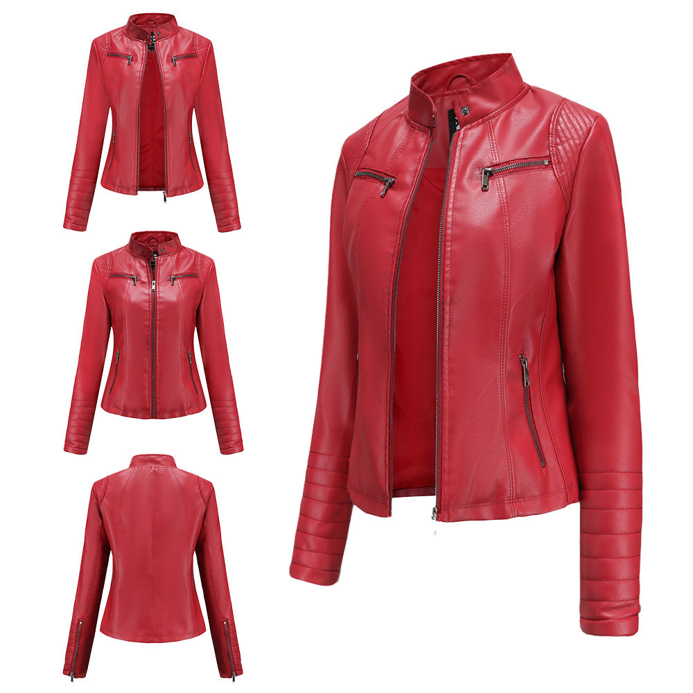 Women's Leather Thin Motorcycle European Chic Jackets